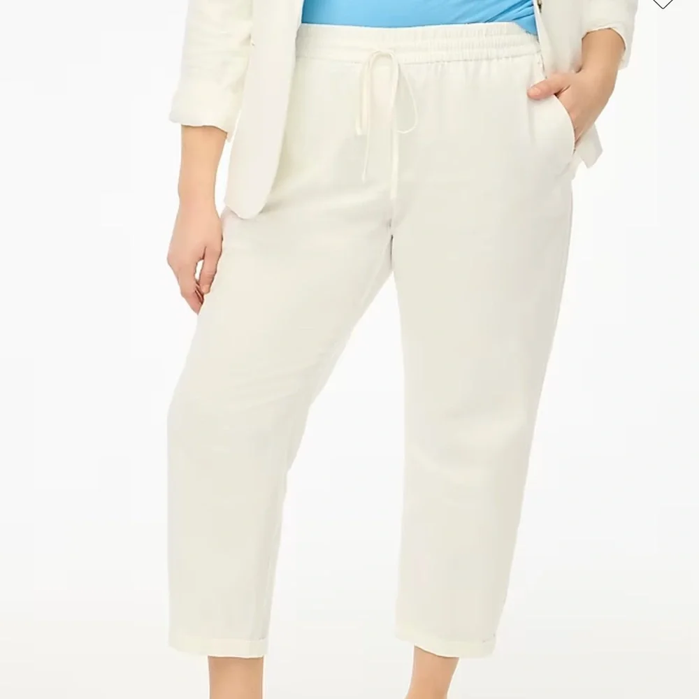 J Crew Linen Cotton Blend Drawstring Pants White 16